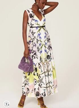 Bibhu Mohapatra Floral Tiered Ruffle Maxi Dress XS Cottage Cotton Sundress $475